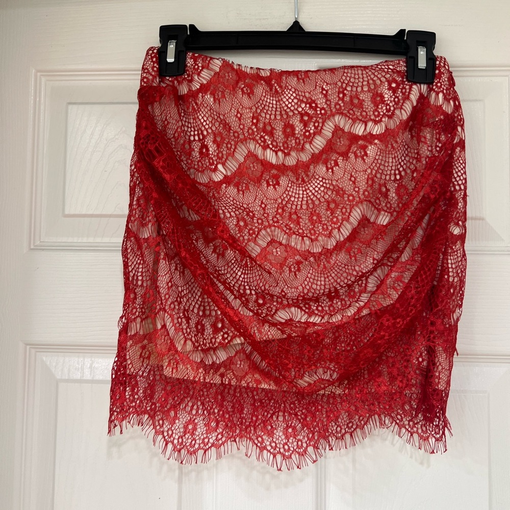 NEW free people red lace zoey mini skirt